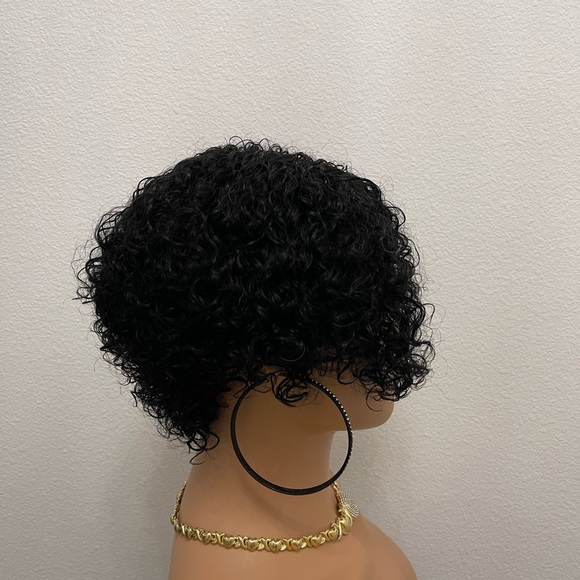 New! Unused! Short curly Human Hair Glueless Wig (No Lace, All wefts) Natural Bl - Picture 6 of 10